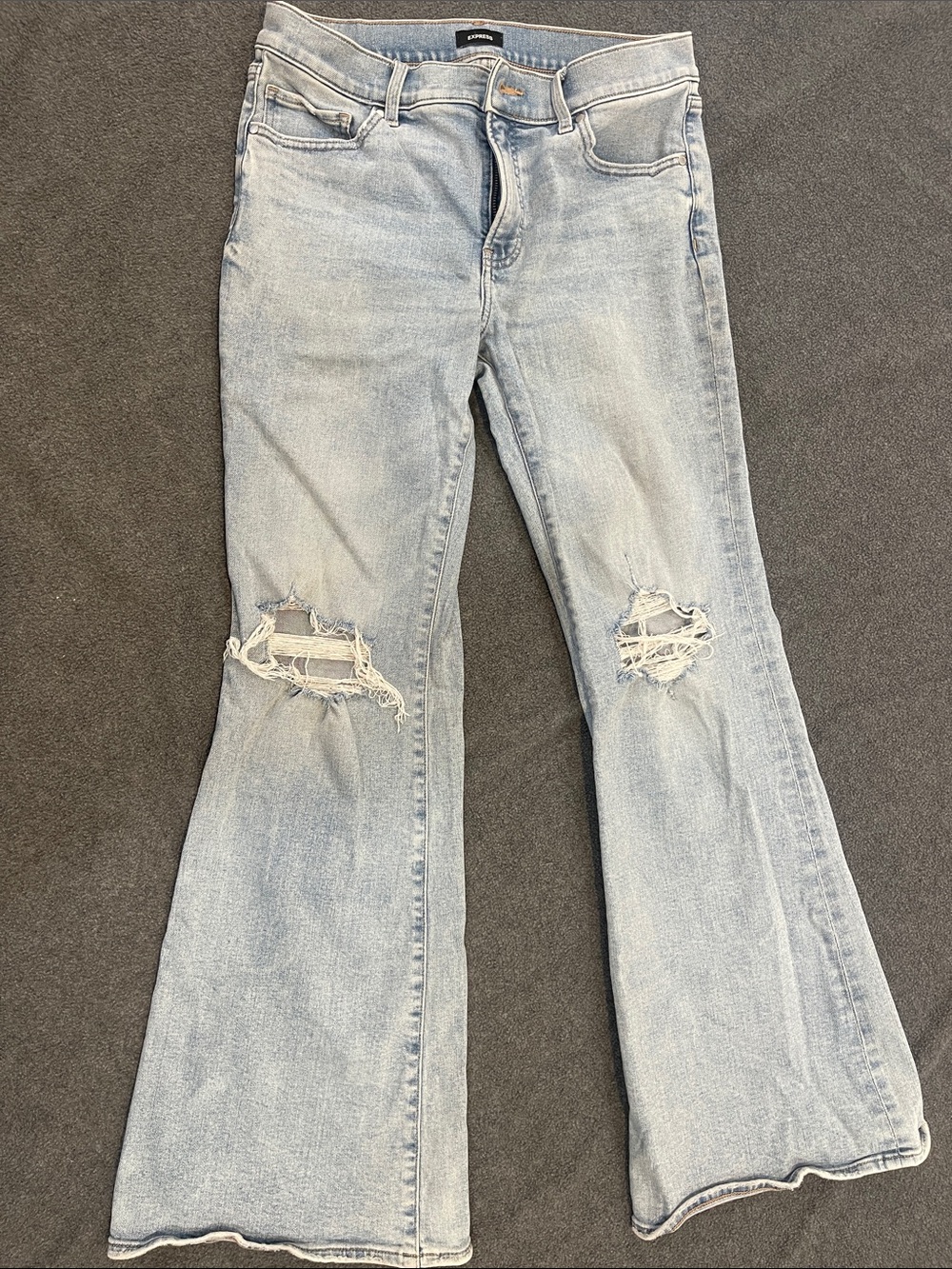 Express Light Blue Distressed Flare Jeans